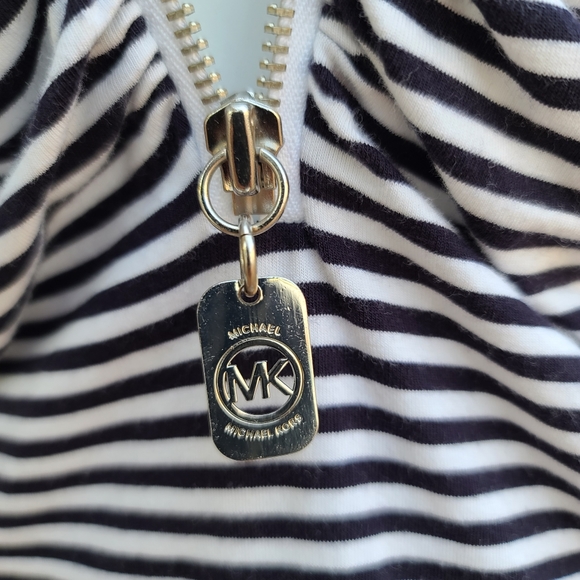 MICHAEL KORS Striped Long Sleeve Knit Top S Small Shirt Ruched Zipper Front - Picture 8 of 13